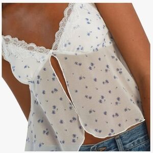 White floral lace cami split tank